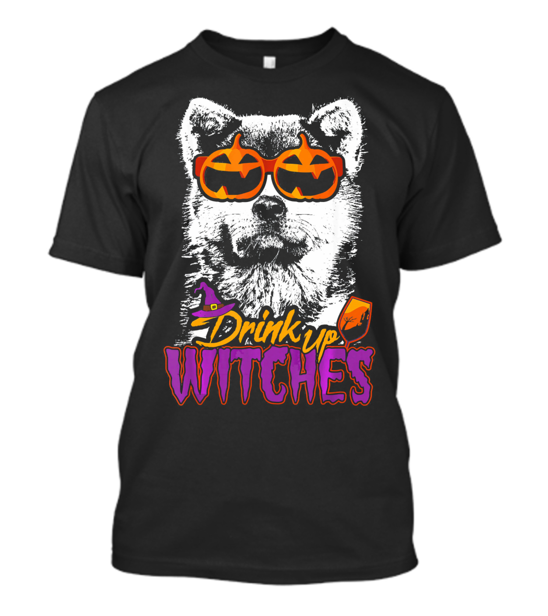 Akita Halloween Drink Up Witches Pumpkin Sunglasses T-Shirt