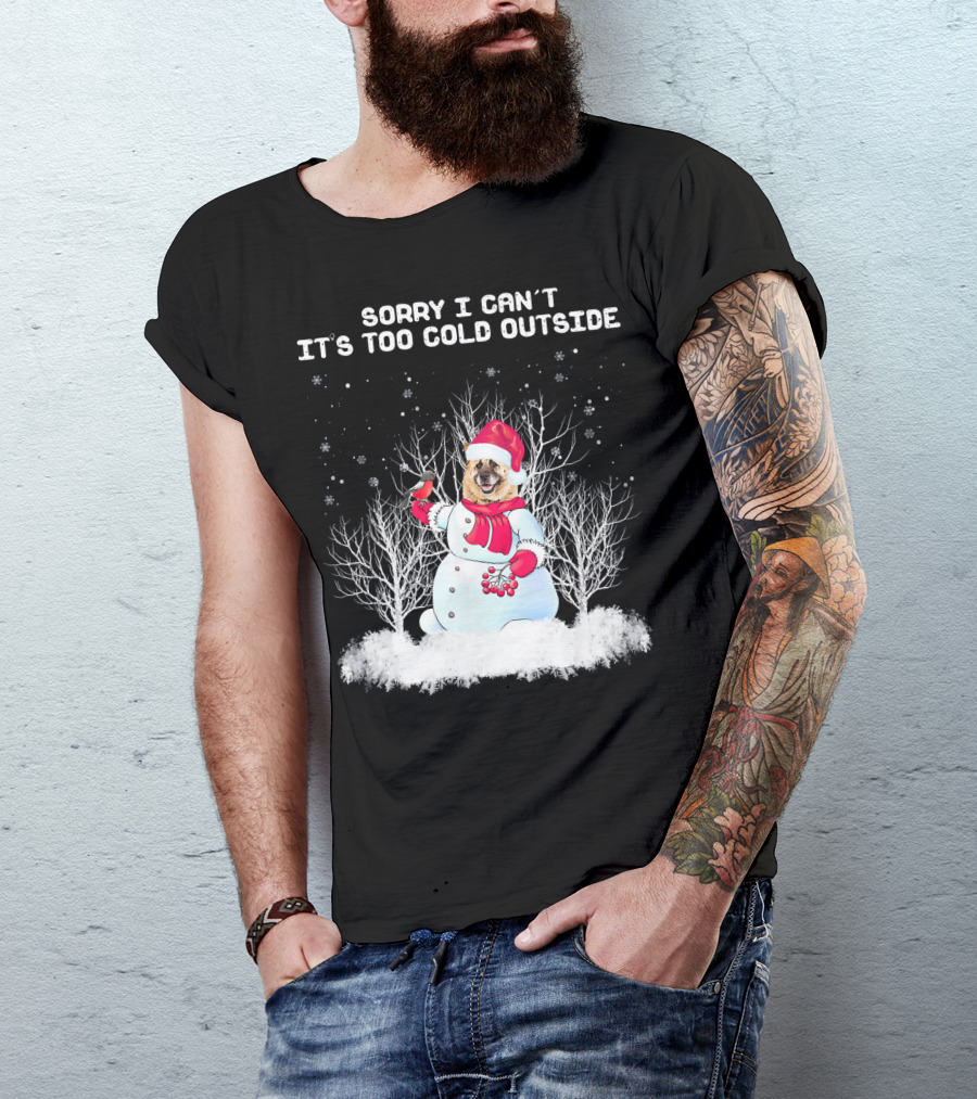 Sorry I Can't It's Too Cold Outside Akita Snowman T-Shirt