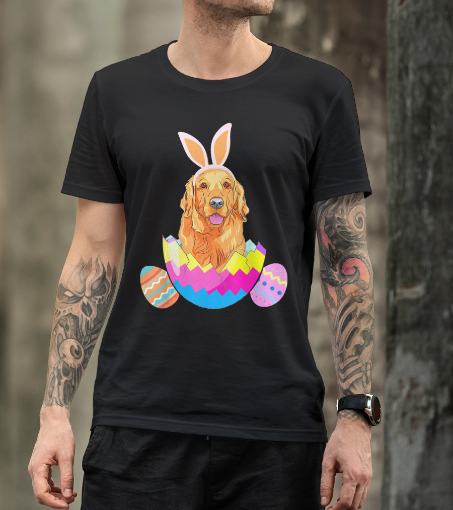 Golden Retriever In Bunny Ears Inside Colorful Easter Egg T-Shirt