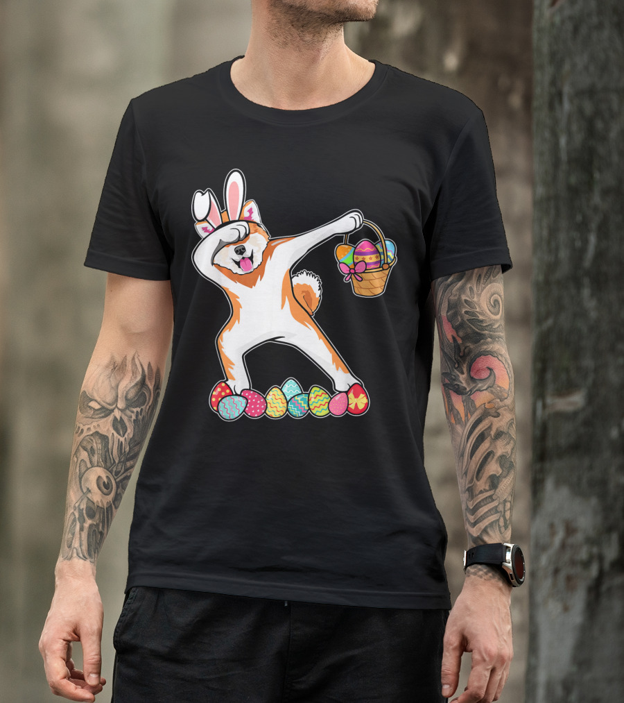 Akita Dab Easter Bunny Costume With Basket Of Eggs T-Shirt