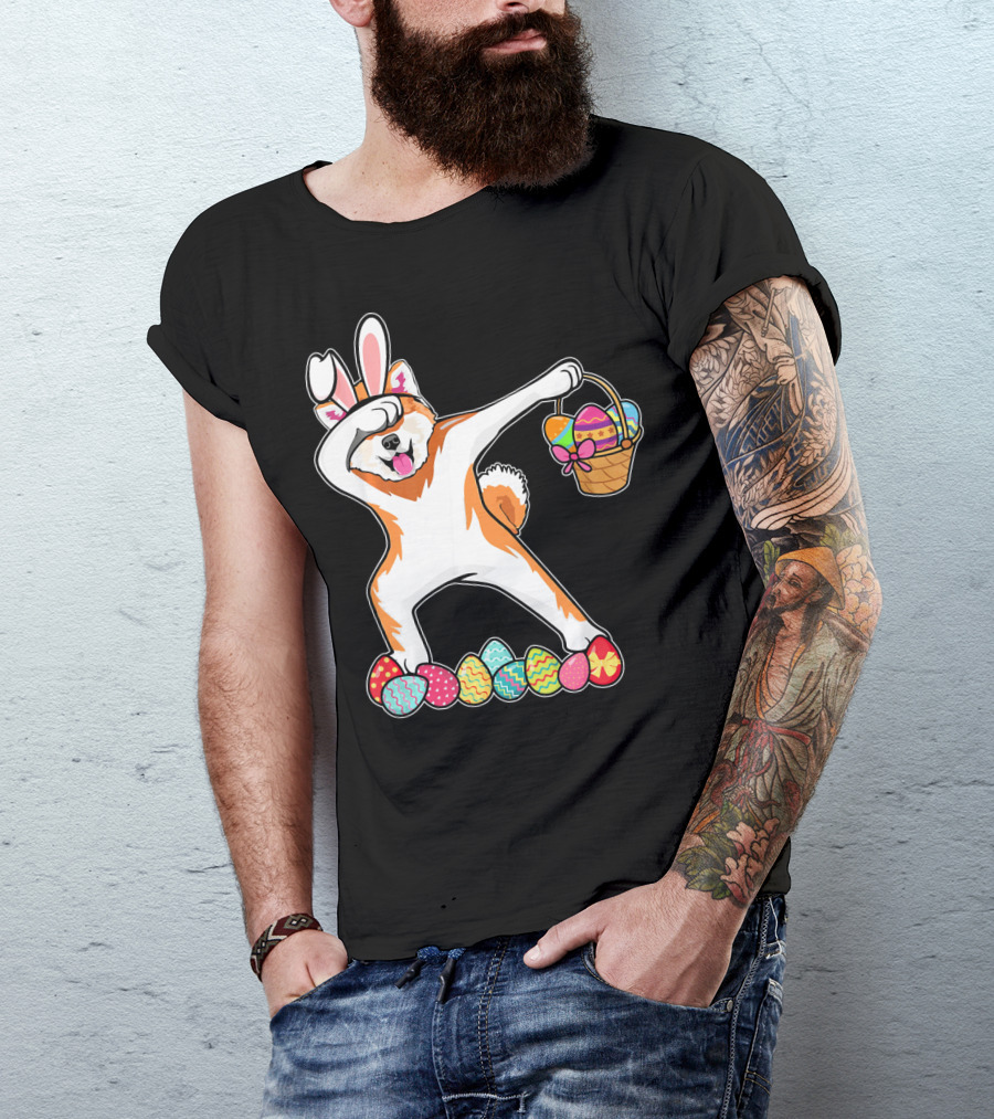 Akita Dab Easter Bunny Costume With Basket Of Eggs T-Shirt