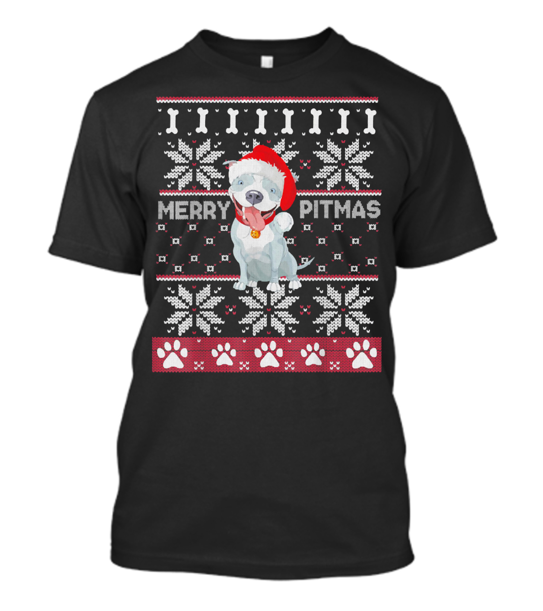 Merry Pitmas Funny Dog Pitbull Resting Pit Face Santa Hat Ugly Christmas T-Shirt
