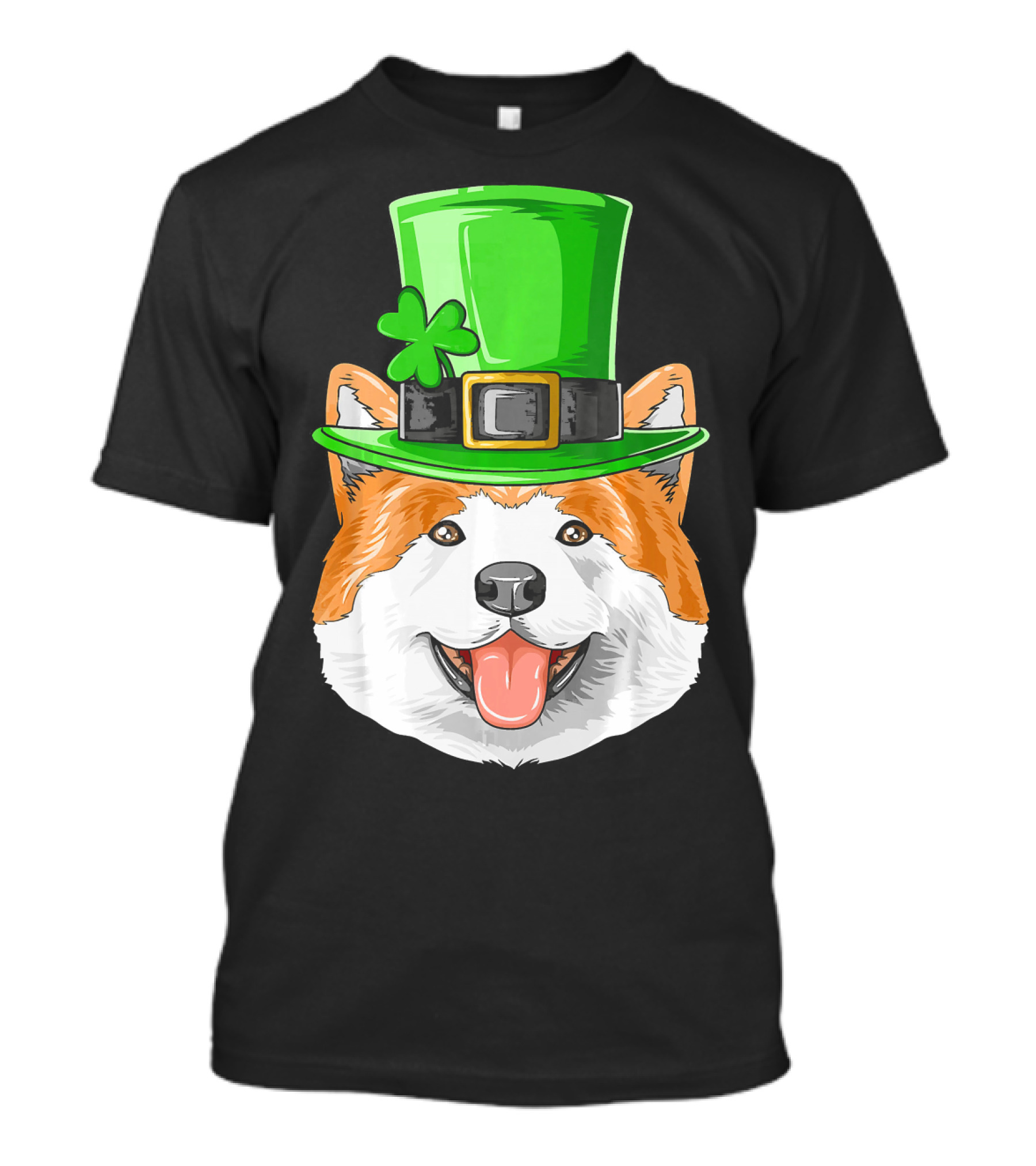 Akita Dog With St. Patrick's Day Irish Leprechaun Hat And Shamrock T-Shirt