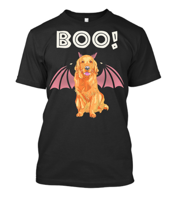 BOO Golden Retriever With Bat Wings Halloween Concept T-Shirt