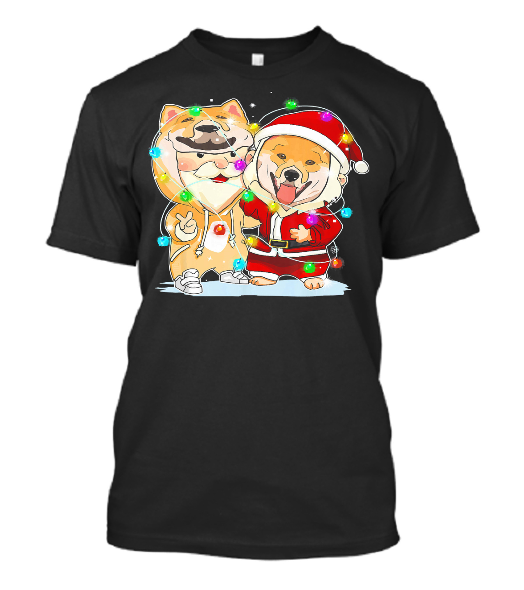 Funny Akita Christmas Lights And Santa Suit Duo T-Shirt