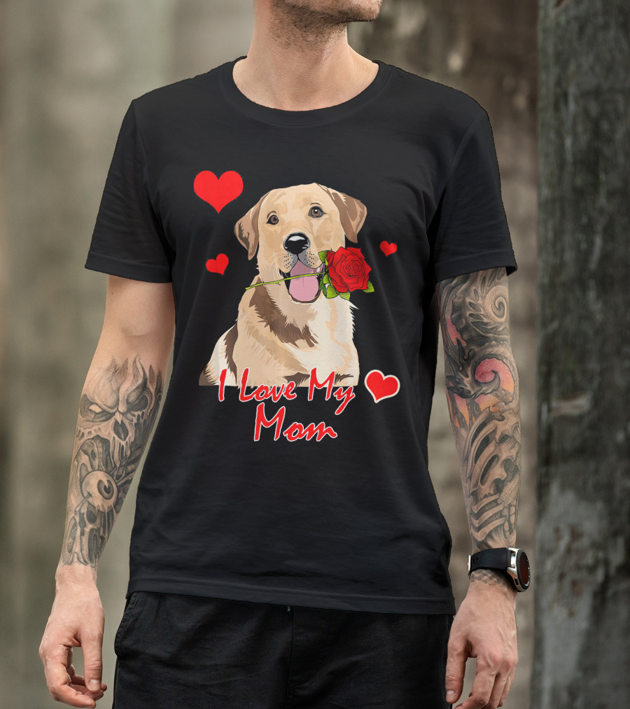 Golden Retriever I Love My Mom Rose Hearts T-Shirt