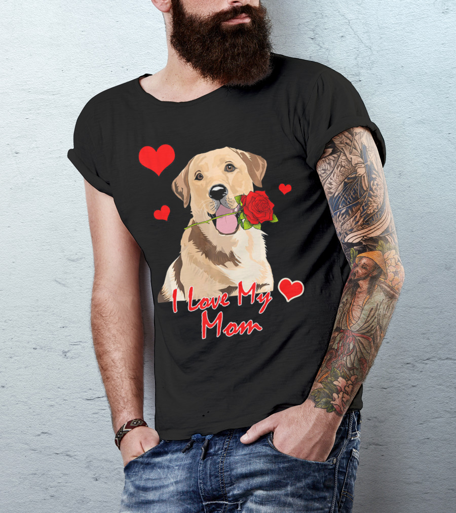 Golden Retriever I Love My Mom Rose Hearts T-Shirt