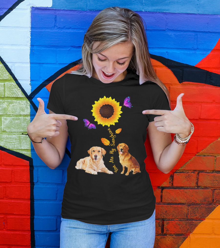 Golden Retriever Sunflower You Are My Sunshine Butterflies T-Shirt
