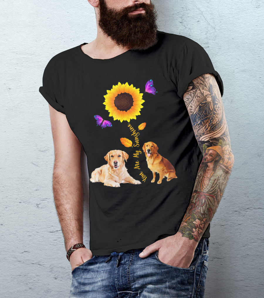Golden Retriever Sunflower You Are My Sunshine Butterflies T-Shirt
