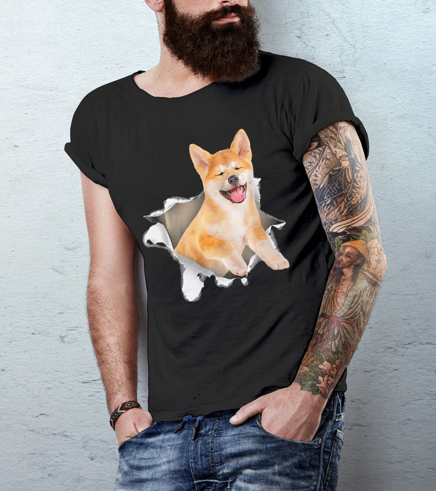 Akita Dog Torn Hole Mid Inside Torn Dog T-Shirt