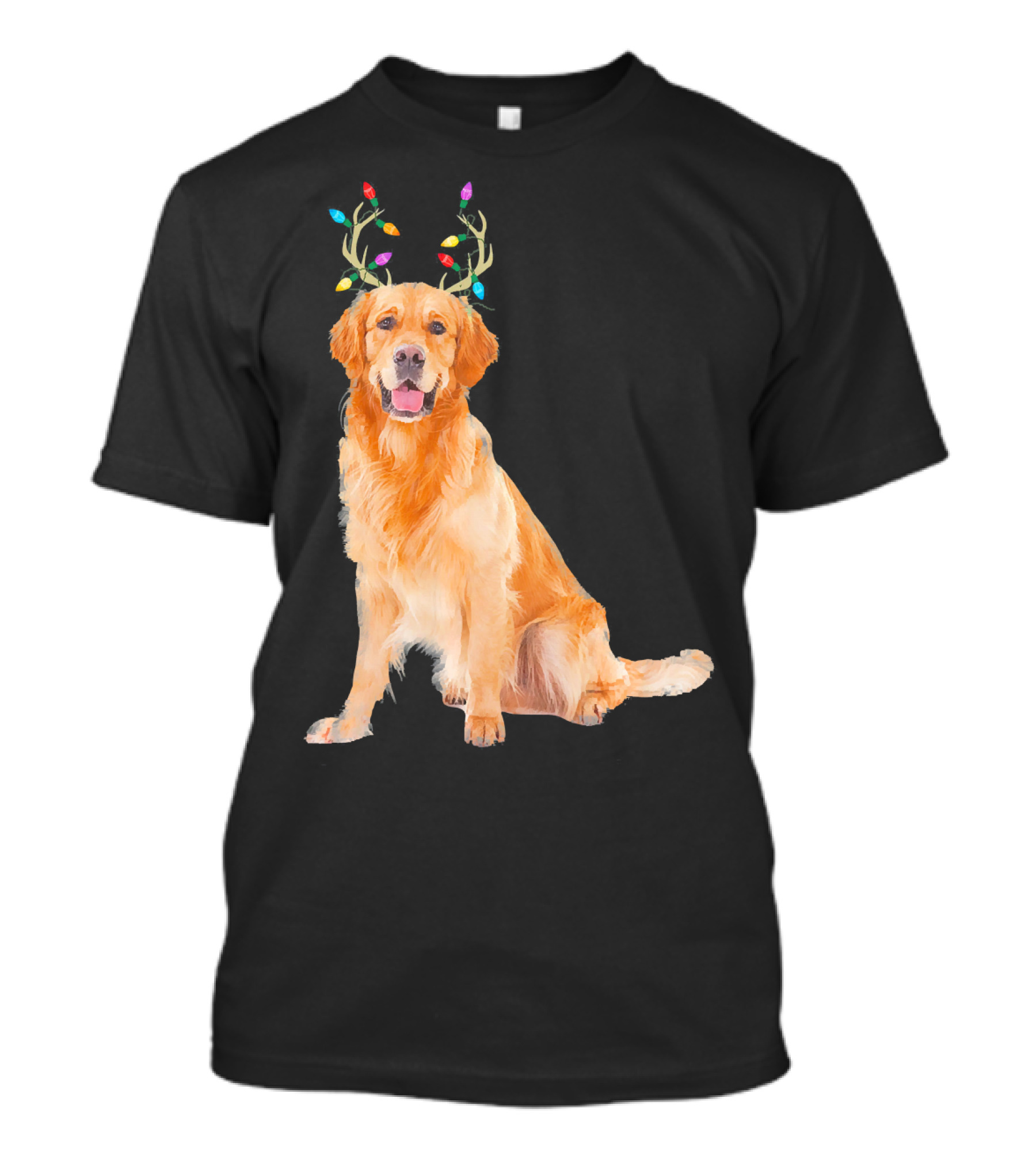 Golden Retriever Christmas Dog With Reindeer Antlers And Lights T-Shirt