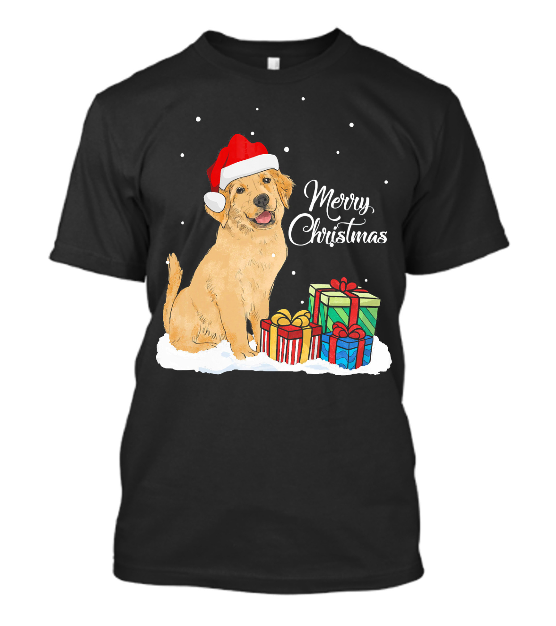Merry Christmas Cute Golden Retriever With Santa Hat And Presents T-Shirt