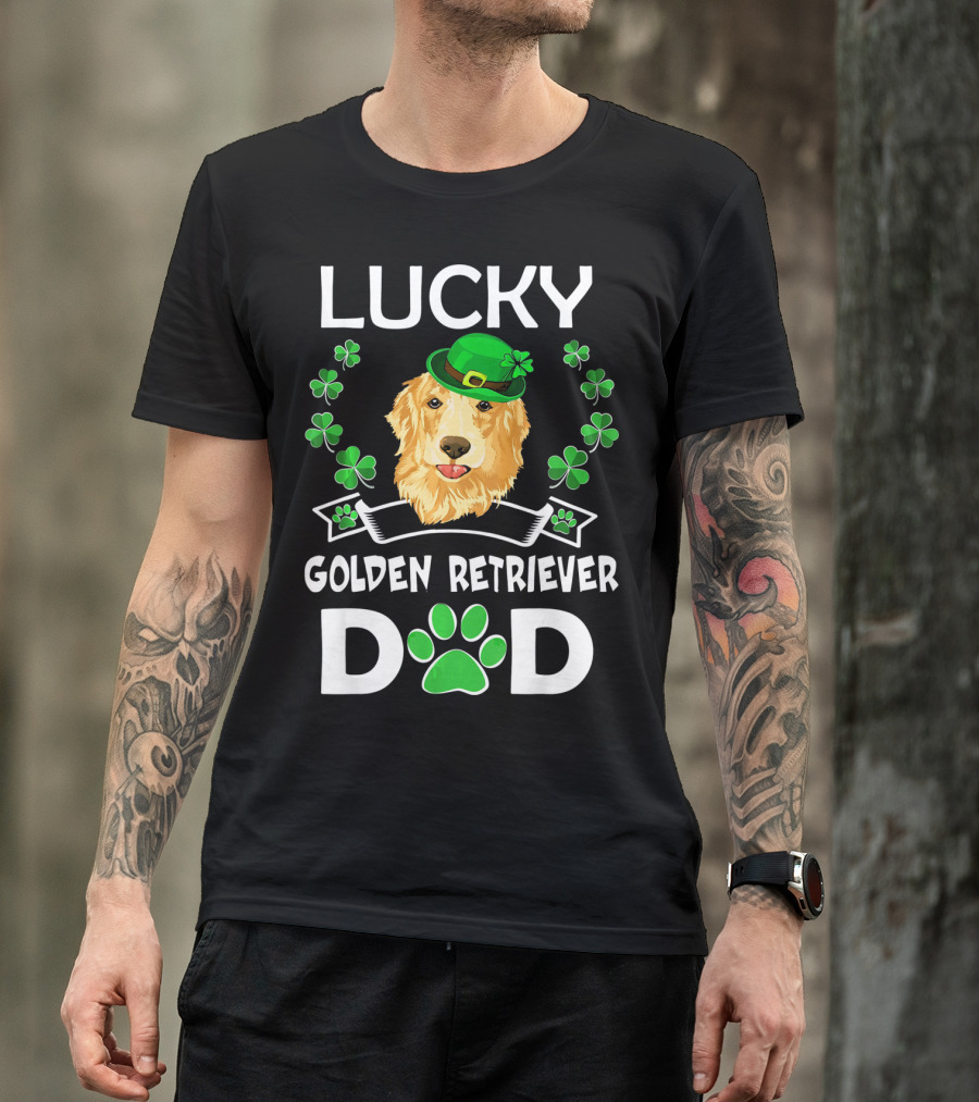 Lucky Golden Retriever Dad St Patricks Day T-Shirt