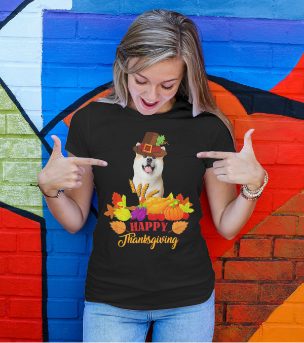Akita Inu Happy Thanksgiving Pumpkin Harvest Hat T-Shirt