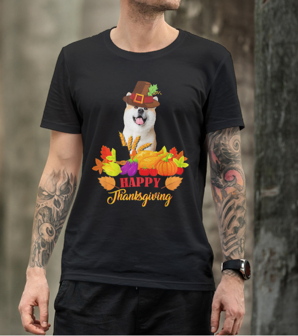 Akita Inu Happy Thanksgiving Pumpkin Harvest Hat T-Shirt