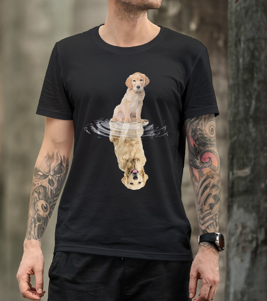 Golden Retriever Reflection Puppy And Adult Mirror Image T-Shirt
