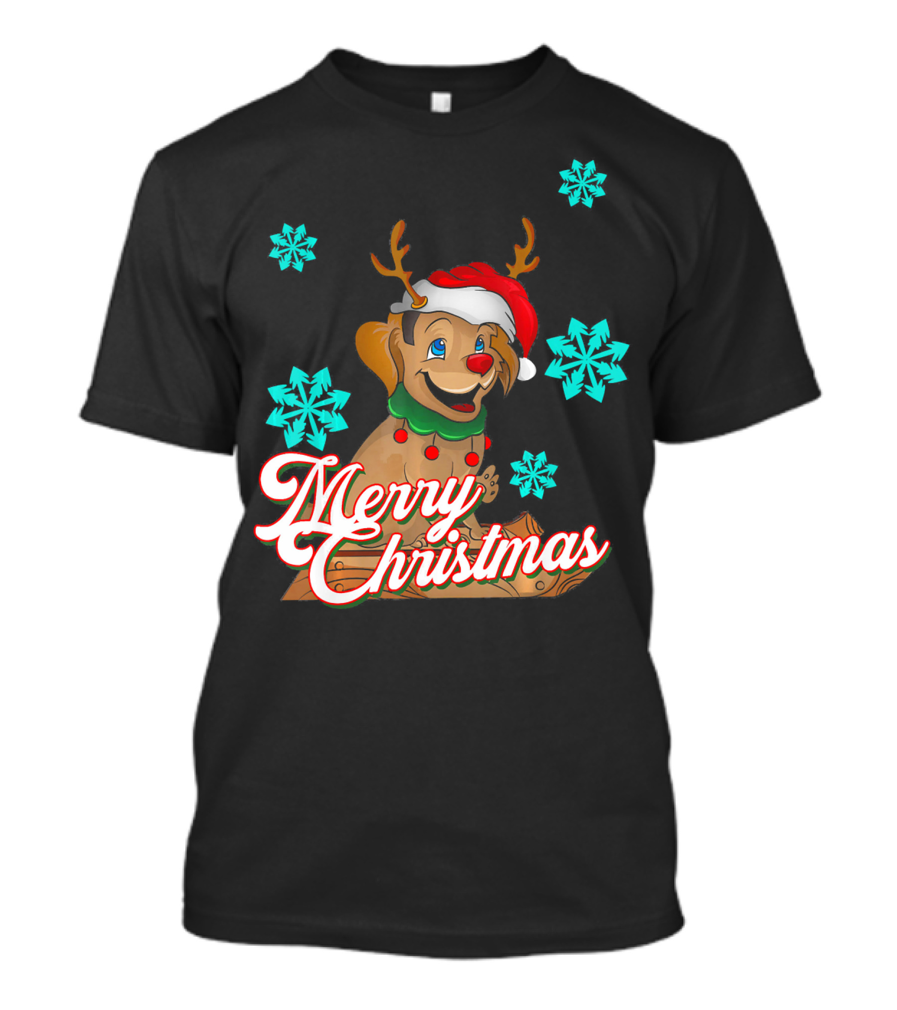 Merry Christmas Golden Retriever Santa Reindeer Snowflakes T-Shirt
