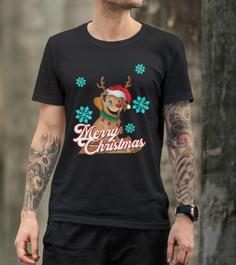 Merry Christmas Golden Retriever Santa Reindeer Snowflakes T-Shirt