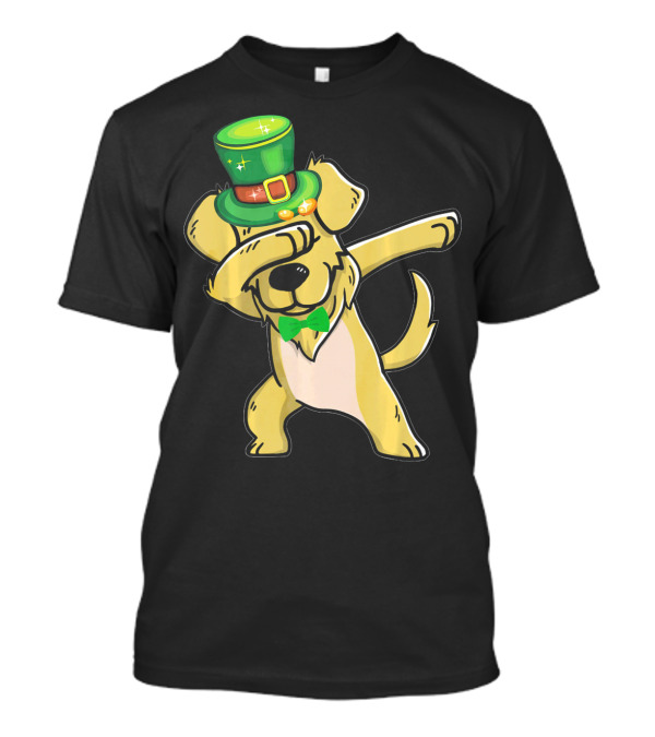 Dabbing Golden Retriever Shamrock St Pat’s Day Green Hat And Bow Tie T-Shirt