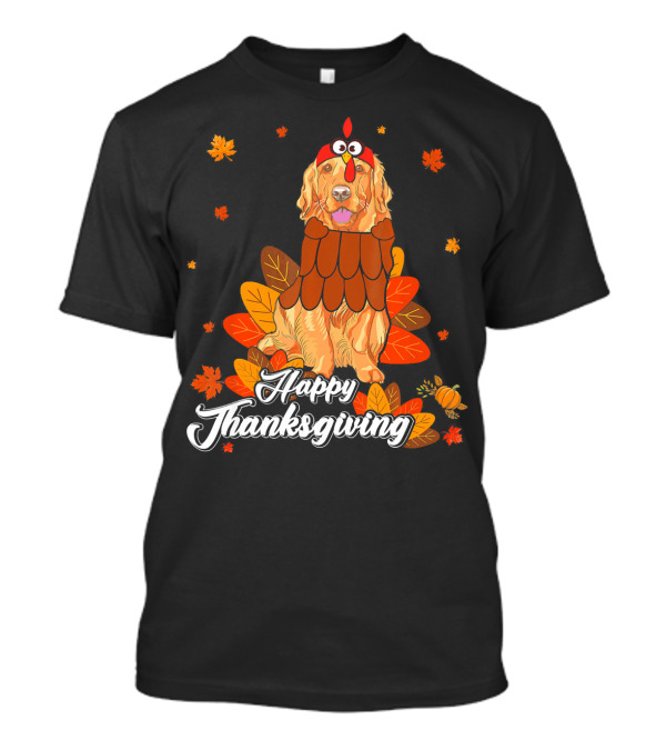 Happy Thanksgiving Golden Retriever Turkey Costume With Autumn Leaves T-Shirt