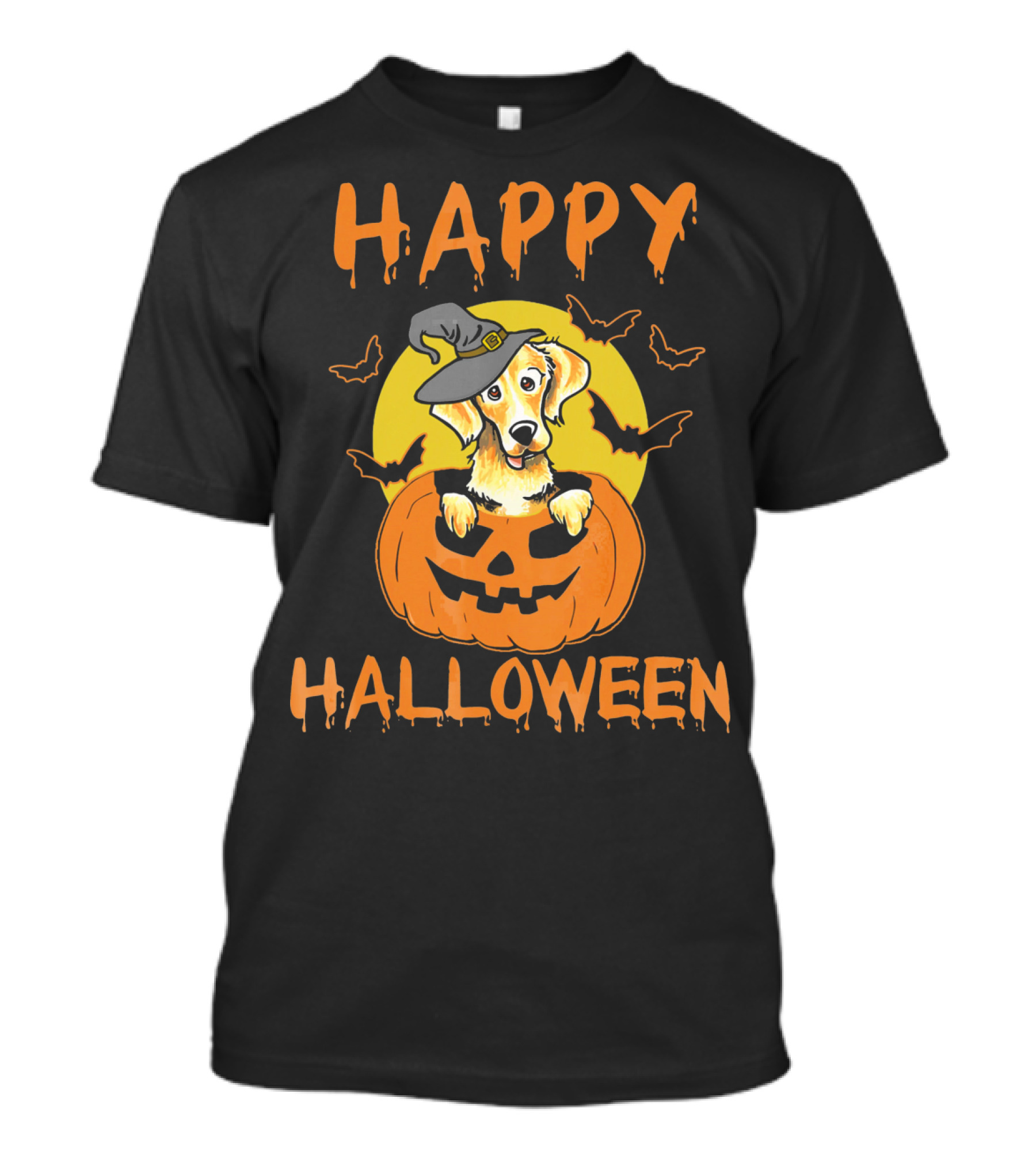 Happy Halloween Golden Retriever Pumpkin Witch Hat T-Shirt