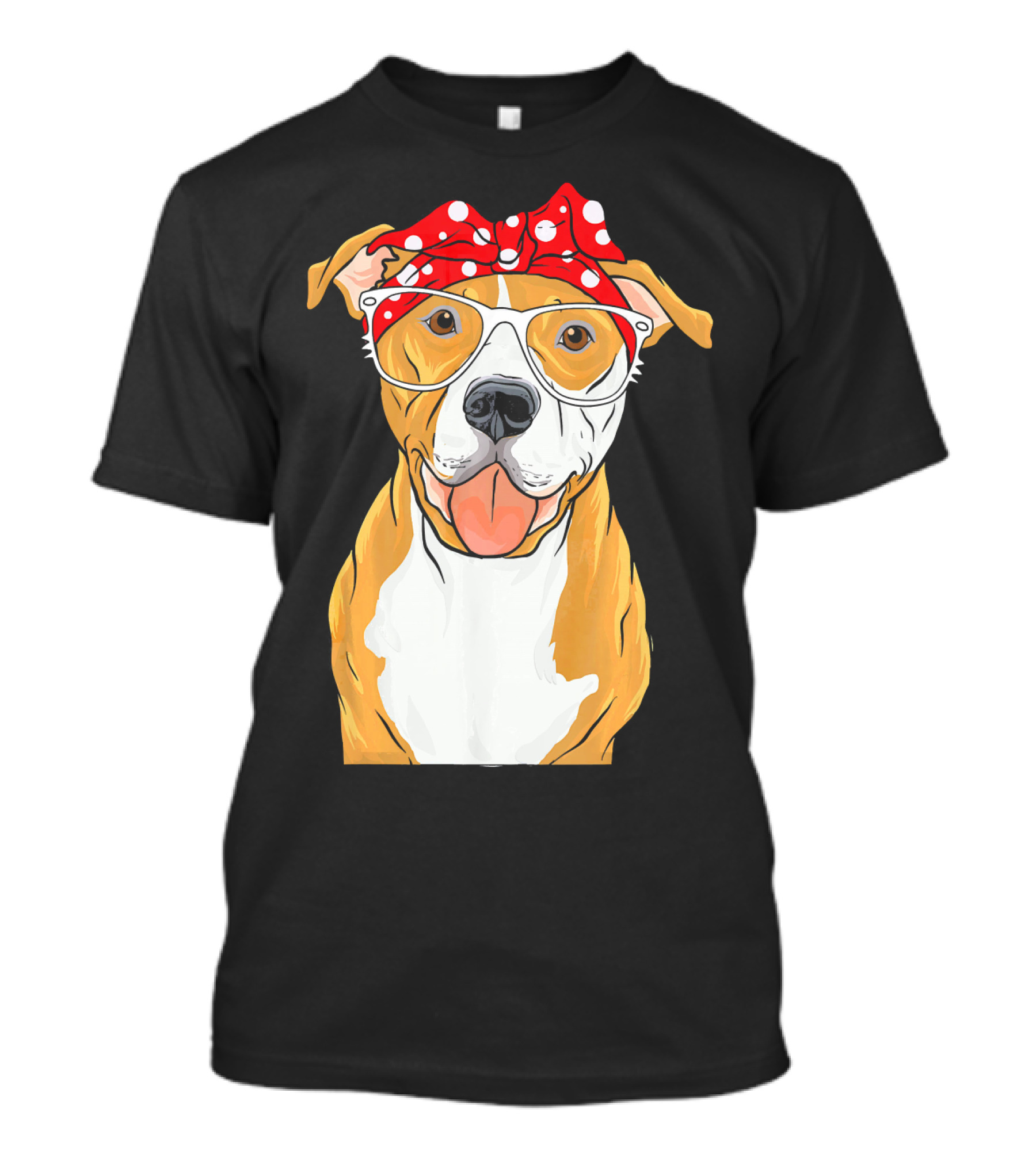 Brown Pitbull With Red Polka Dot Bandana And Glasses T-Shirt