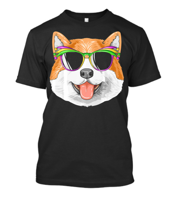 Akita Mardi Gras Carnival Dog With Colorful Mask And Glasses T-Shirt