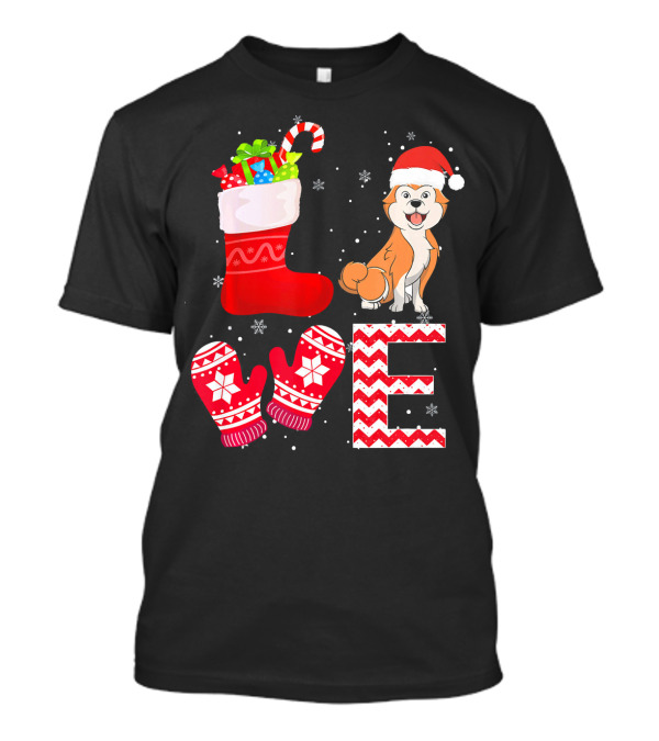 Christmas Akita Lover Dog Stocking Mittens Snowflakes T-Shirt