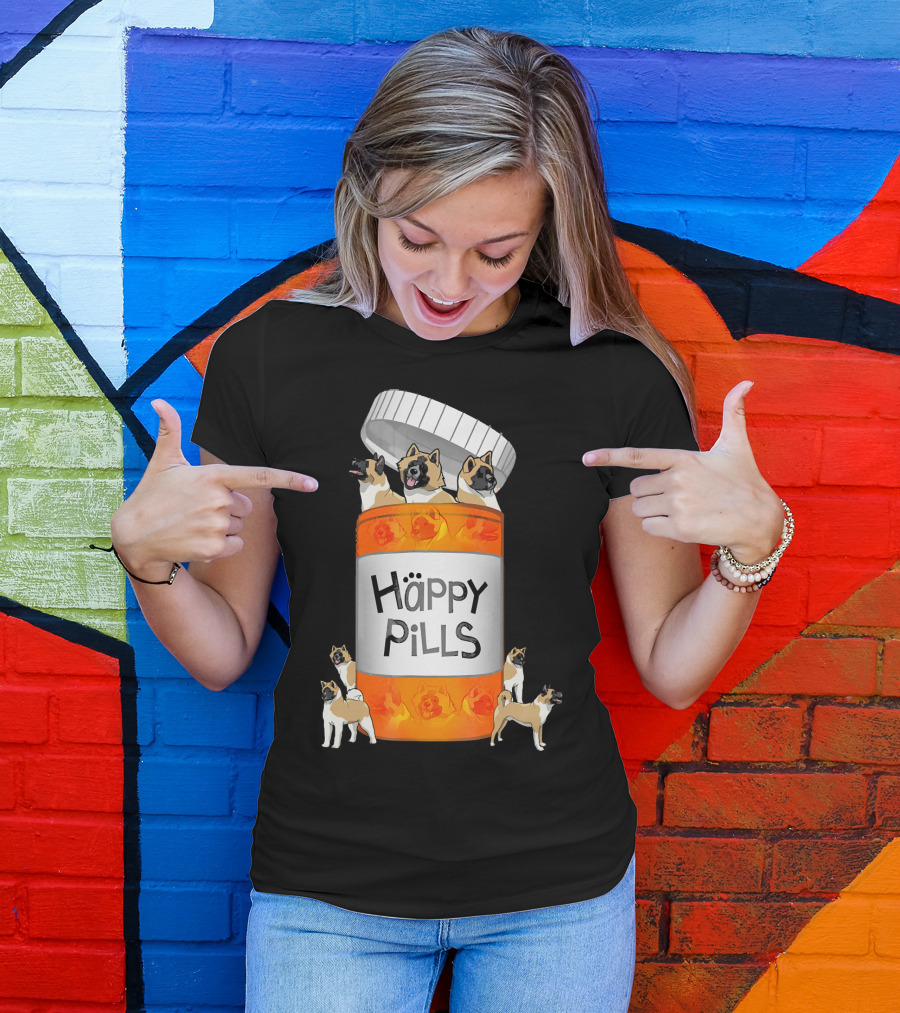 Akita Dogs In Happy Pills Bottle T-Shirt
