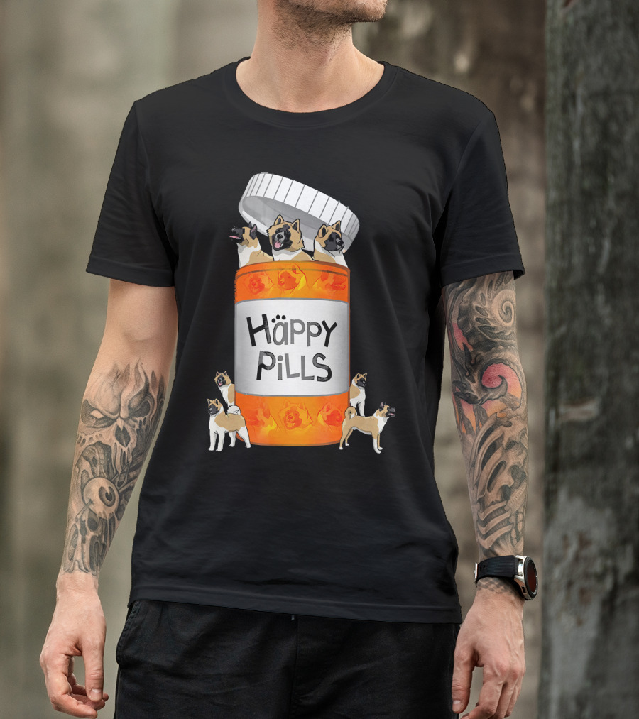 Akita Dogs In Happy Pills Bottle T-Shirt