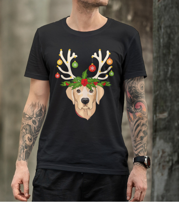 Christmas Labrador Retriever With Holiday Reindeer Antlers And Ornaments T-Shirt