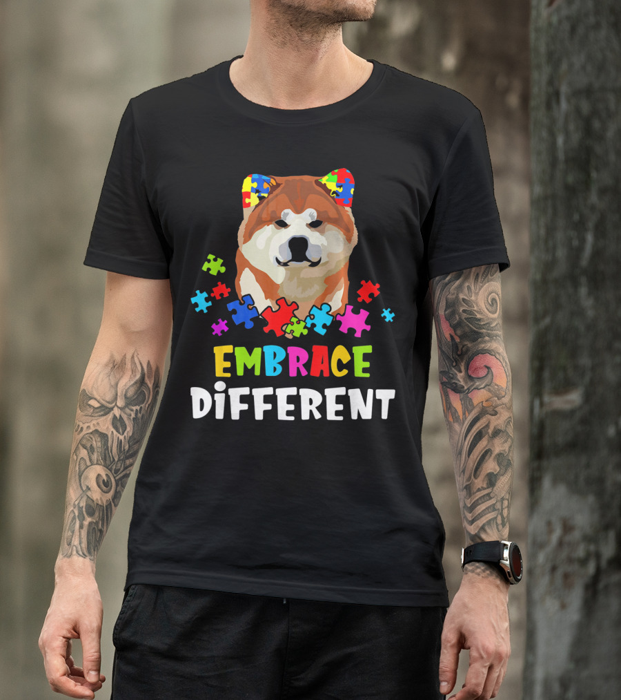 Embrace Different Akita Autism Puzzle Pieces T-Shirt