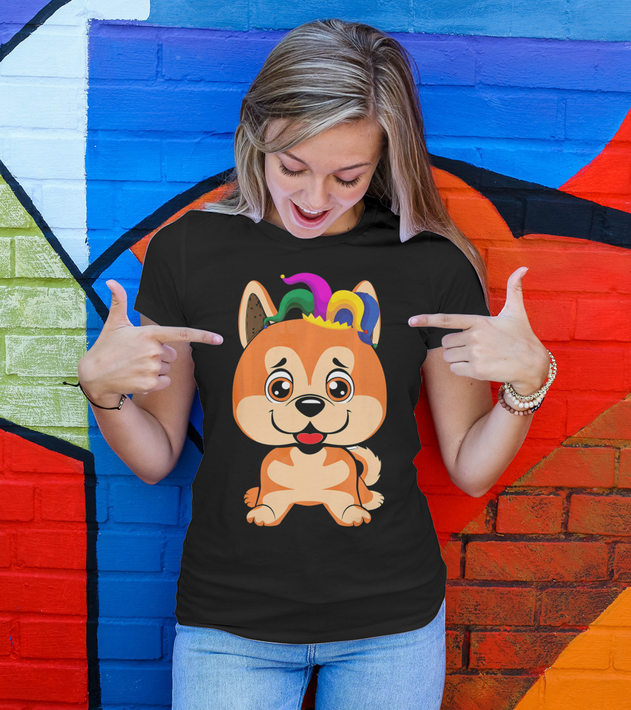 Akita Inu Jester Hat Mardi Gras T-Shirt