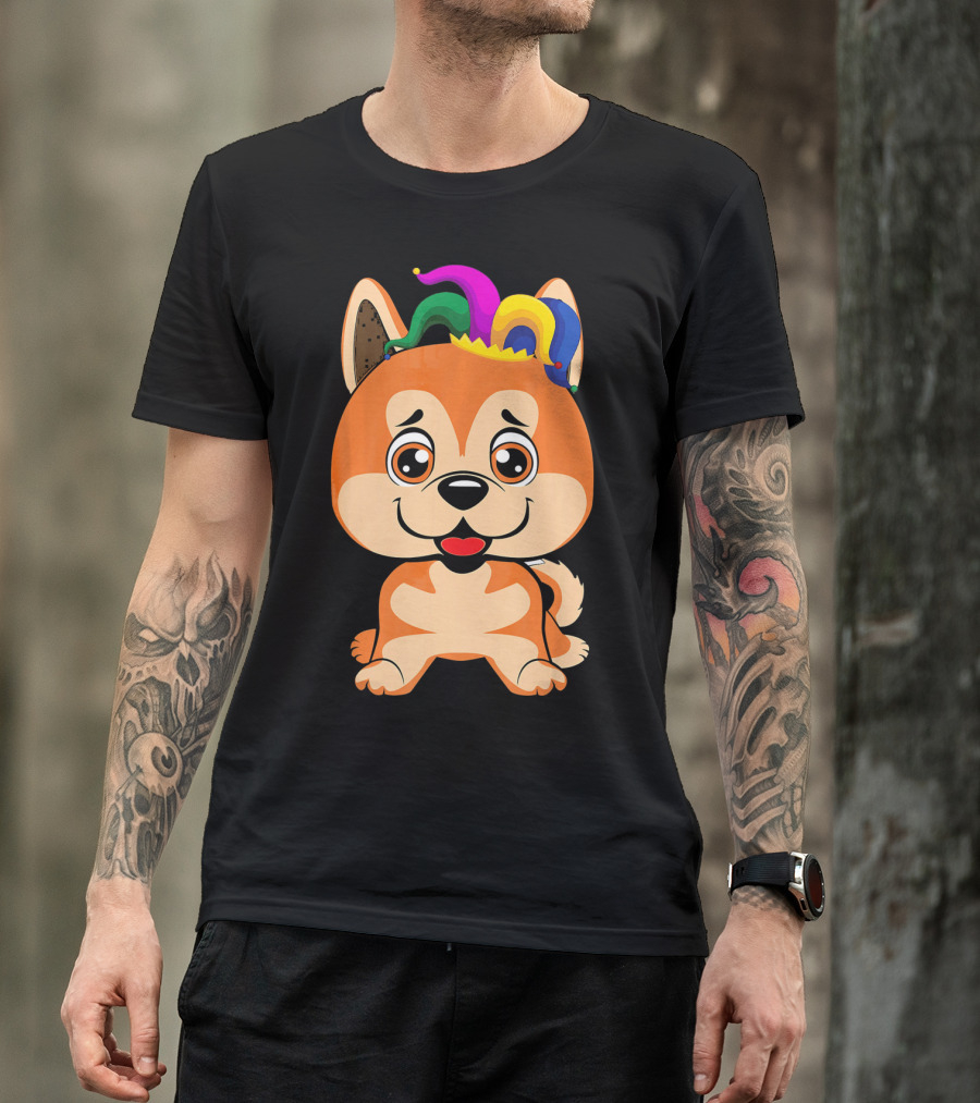 Akita Inu Jester Hat Mardi Gras T-Shirt