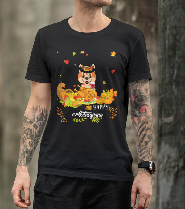 Happy Akitasgiving Dog Thanksgiving Feast T-Shirt
