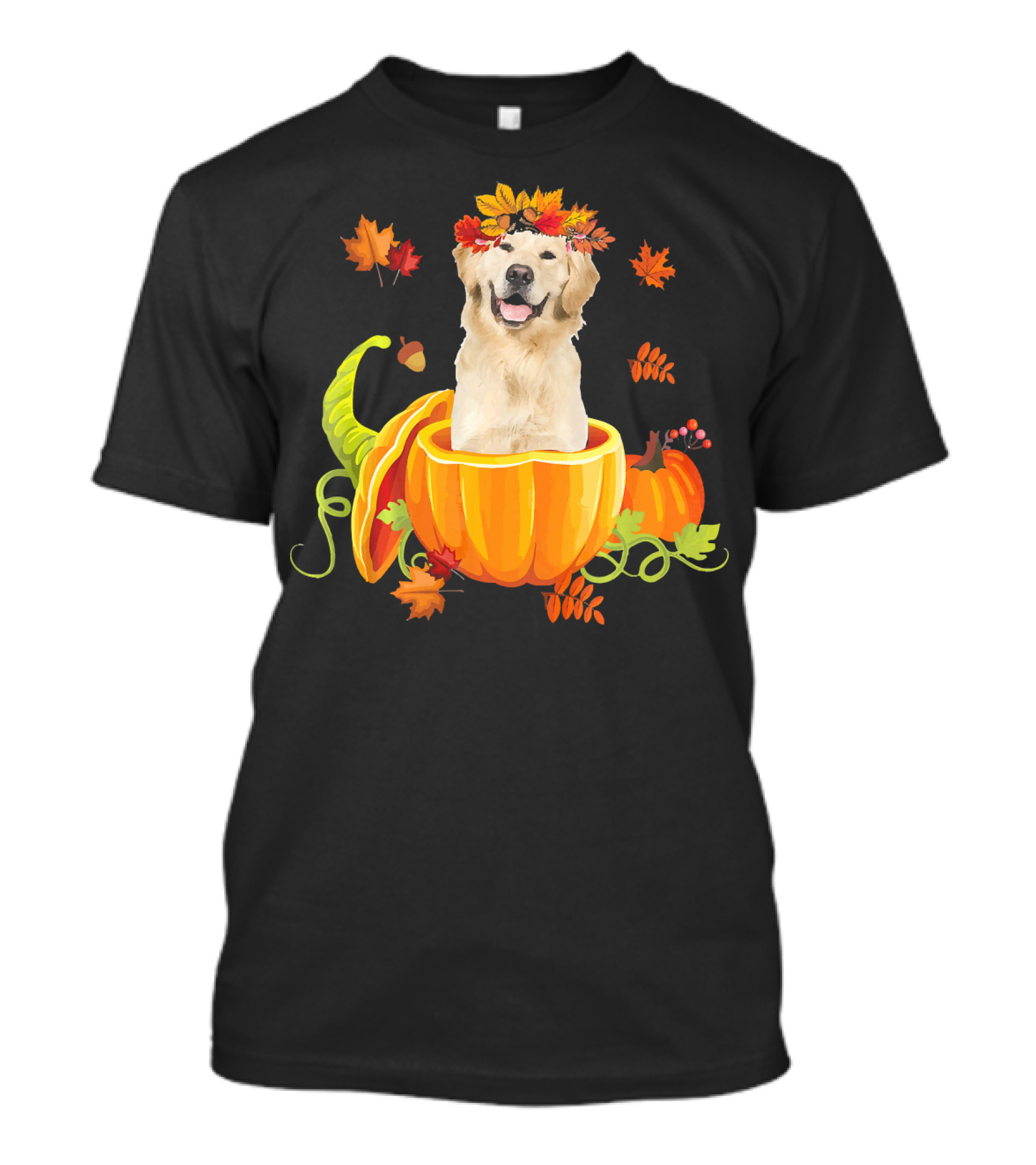 Funny Thanksgiving Labrador Retriever In Pumpkin With Autumn Leaves T-Shirt