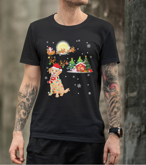 Santa Sleigh Moon Labrador Retriever Christmas Trees Snowflakes T-Shirt