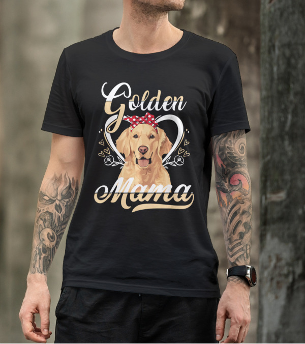 Golden Retriever Mama Red Bow Hearts T-Shirt