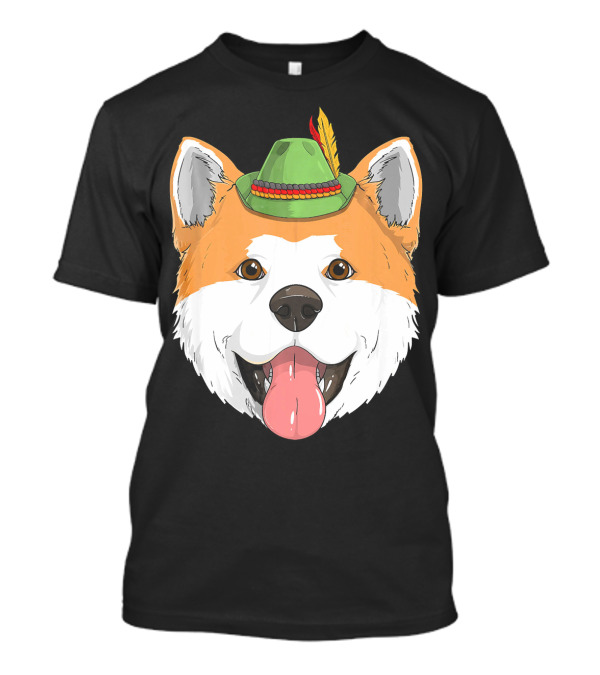 Akita Inu Oktoberfest German Bavaria Dog With Lederhosen Hat T-Shirt