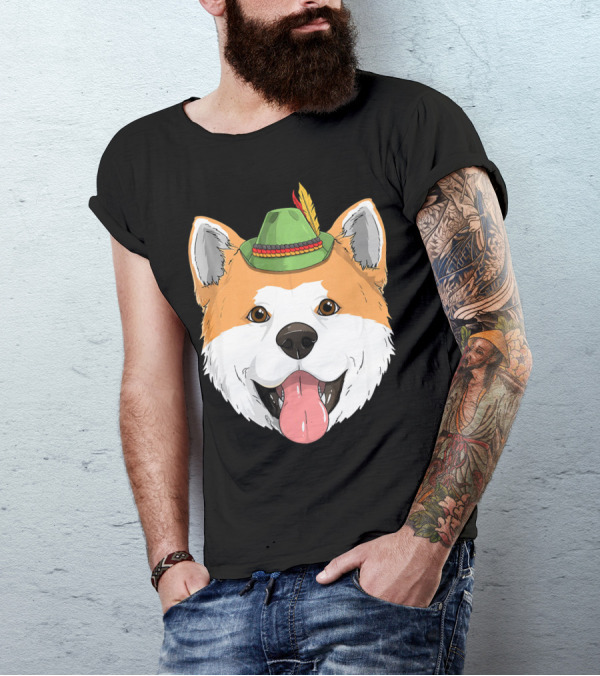 Akita Inu Oktoberfest German Bavaria Dog With Lederhosen Hat T-Shirt