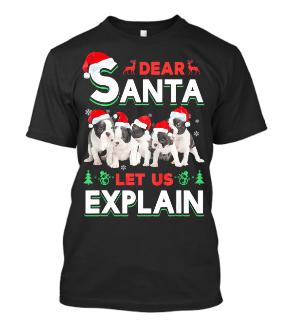DEAR SANTA LET US EXPLAIN PIT BULL PUPPIES WITH SANTA HATS T-Shirt