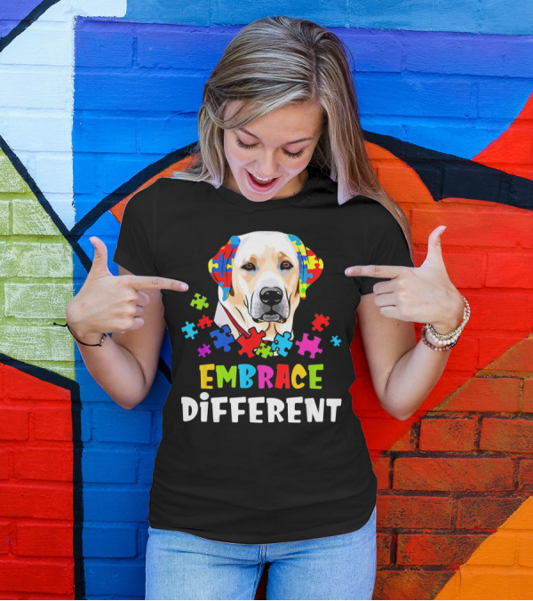 Embrace Different Labrador Puzzle Pieces Autism T-Shirt