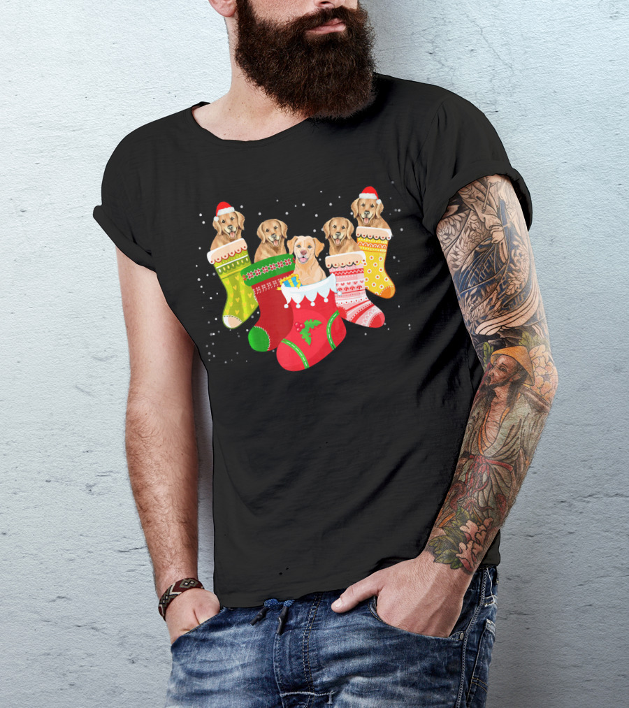 Golden Retriever Christmas Stocking Fun T-Shirt
