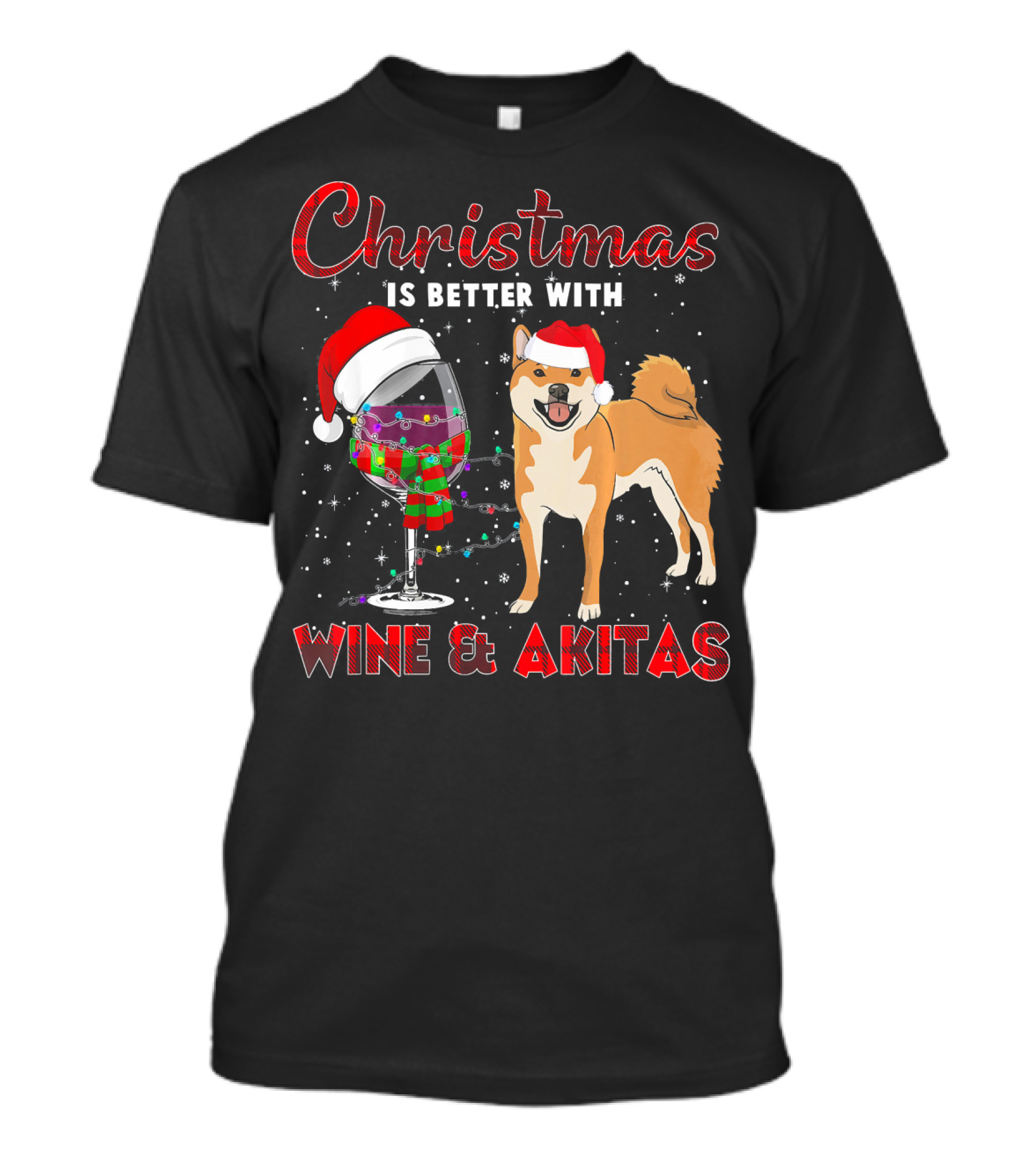 Christmas Is Better With Wine And Akitas Santa Hat Snowflakes T-Shirt