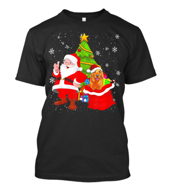 Christmas Santa Claus Golden Retriever Tree And Presents T-Shirt