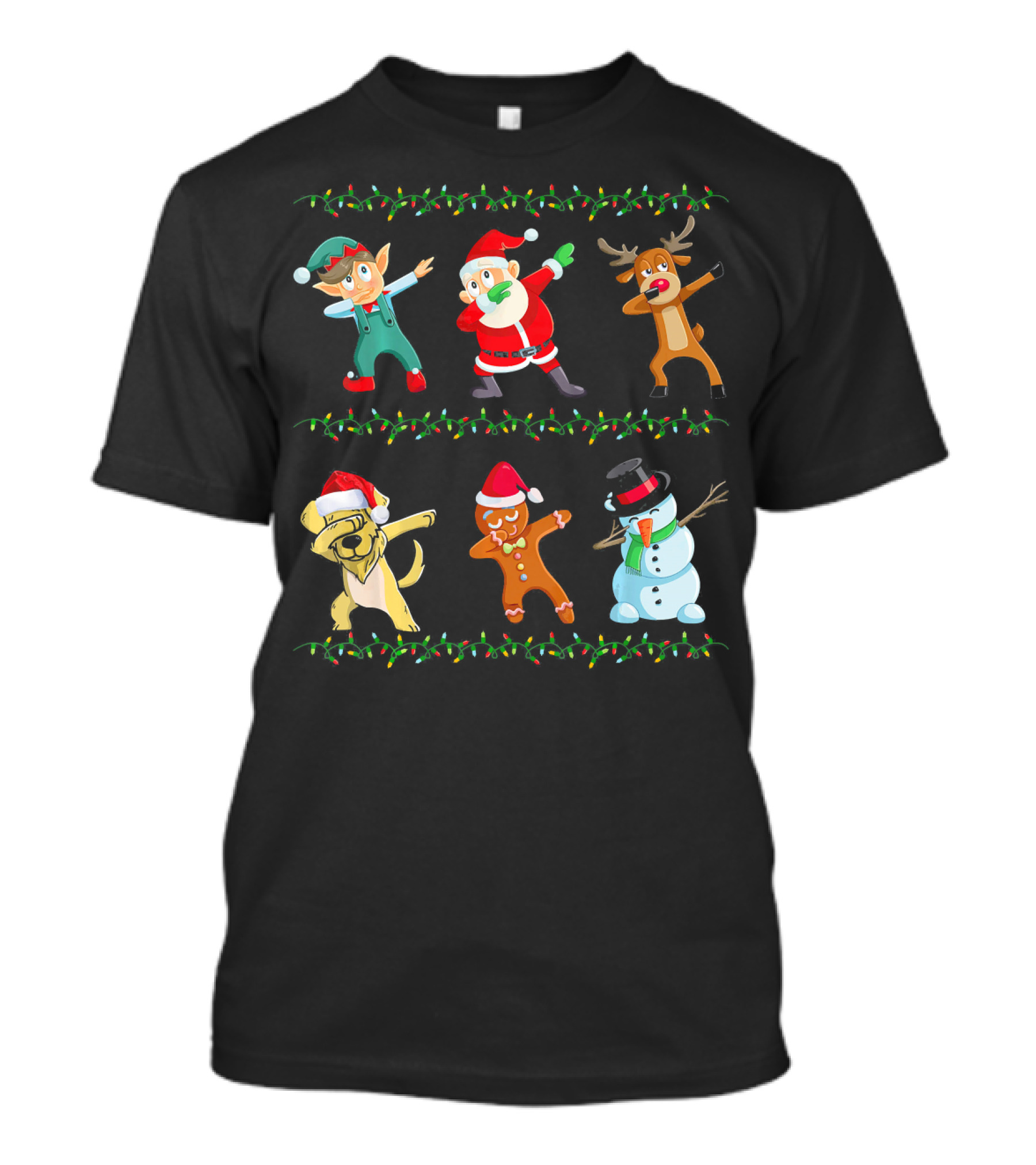 Funny Dabbing Santa Golden Retriever Elf Reindeer Gingerbread Snowman Christmas Lights T-Shirt