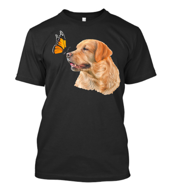 Cute Golden Retriever And Monarch Butterfly Interaction T-Shirt