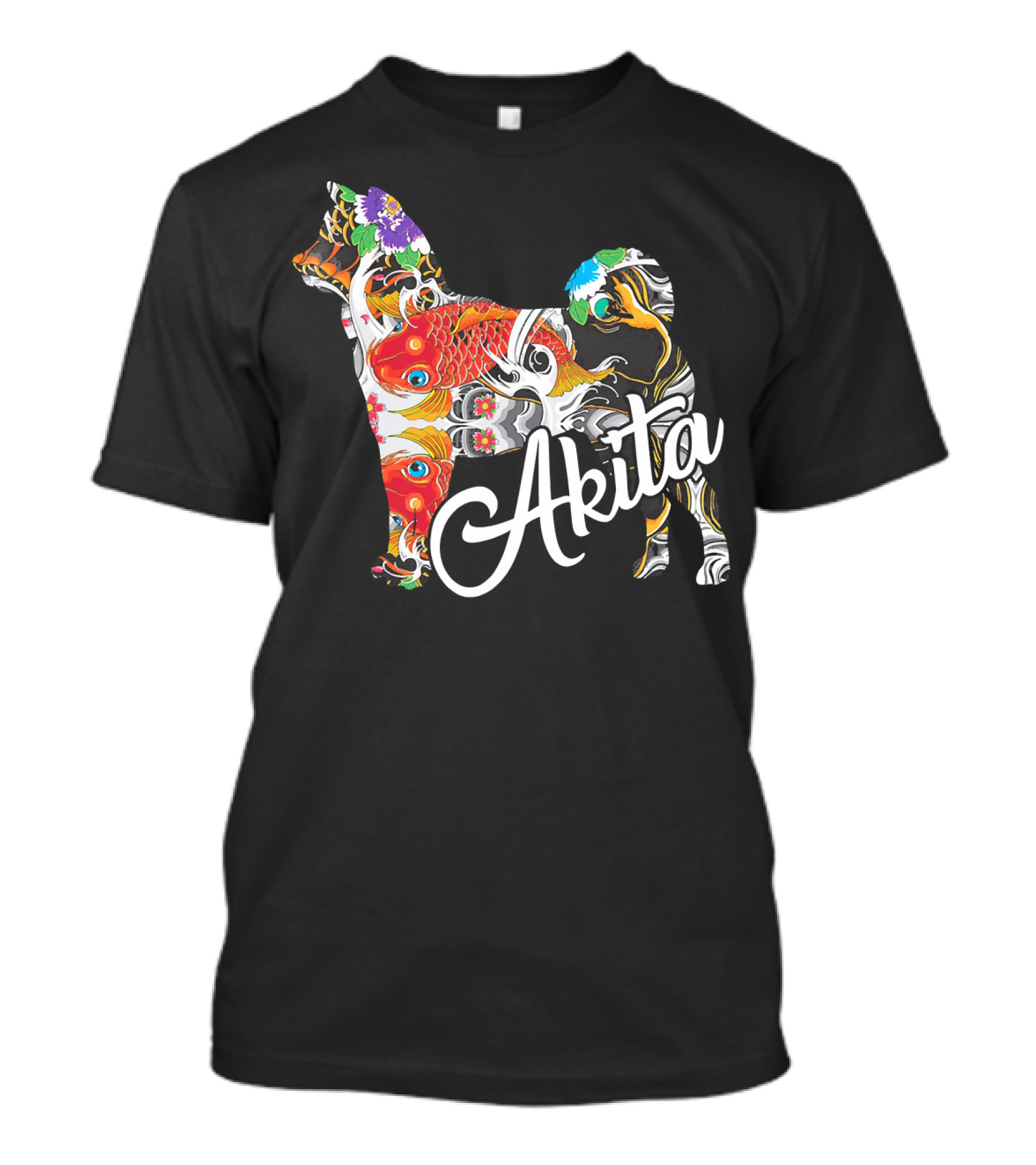 Akita Colorful Floral And Fish Akita T-Shirt