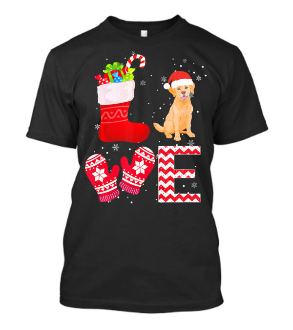 LOVE Christmas Labrador Retriever Santa Hat Stocking Mittens Snowflakes T-Shirt