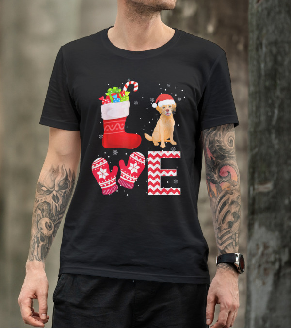 LOVE Christmas Labrador Retriever Santa Hat Stocking Mittens Snowflakes T-Shirt
